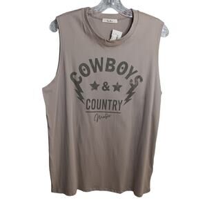 NWT Tres Bien Tan Large Cotton Graphic Tank Top